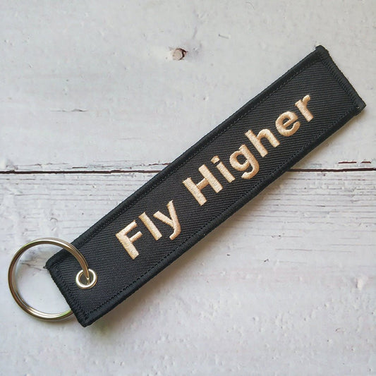 1 PC GOLDEN PLANE KEYCHAIN FASHION TRINKET BLACK EMBROIDERY FLY HIGHER KEY CHAIN - PILOTSX