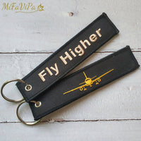 Thumbnail for 1 PC GOLDEN PLANE KEYCHAIN FASHION TRINKET BLACK EMBROIDERY FLY HIGHER KEY CHAIN - PILOTSX