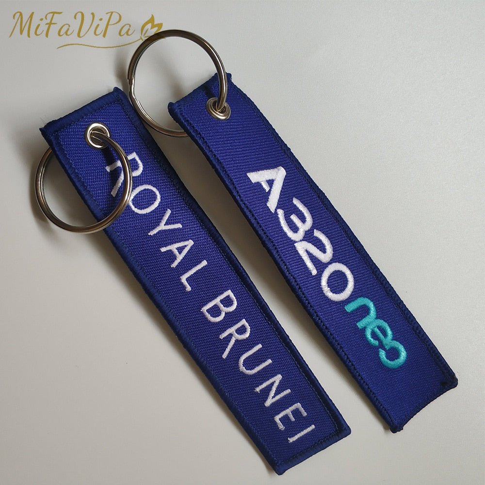 2 PCS A ROYAL BRUNEI SIDE B A320 EMBROIDERY KEY CHAIN - PILOTSX