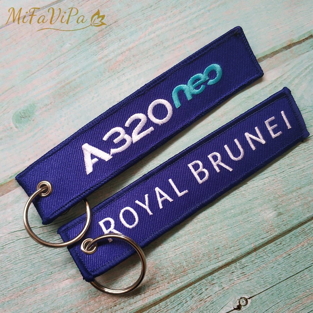 2 PCS A ROYAL BRUNEI SIDE B A320 EMBROIDERY KEY CHAIN - PILOTSX