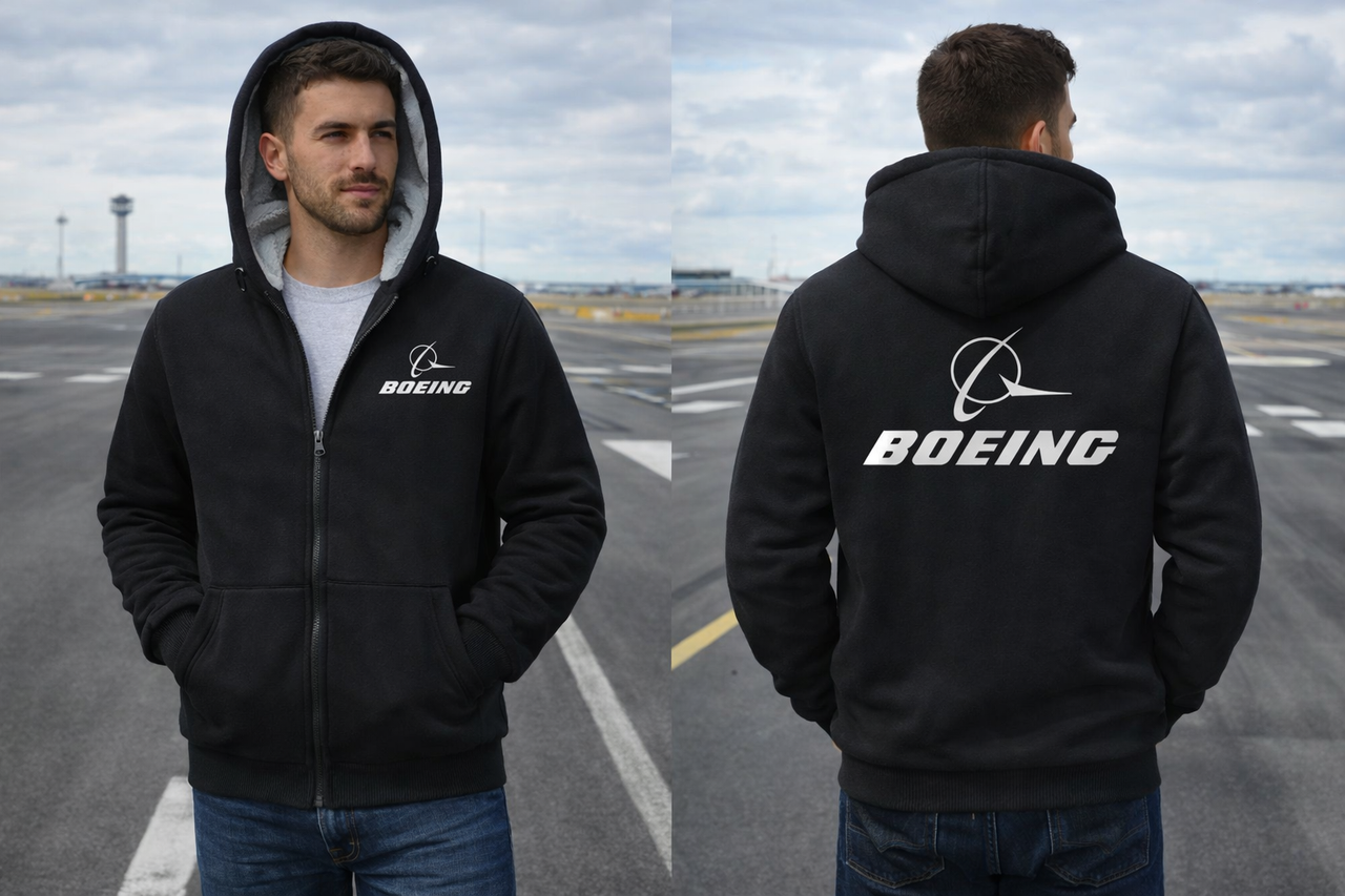 BOEING LOGO WINTER THICK ZIP SWEATSHIRT