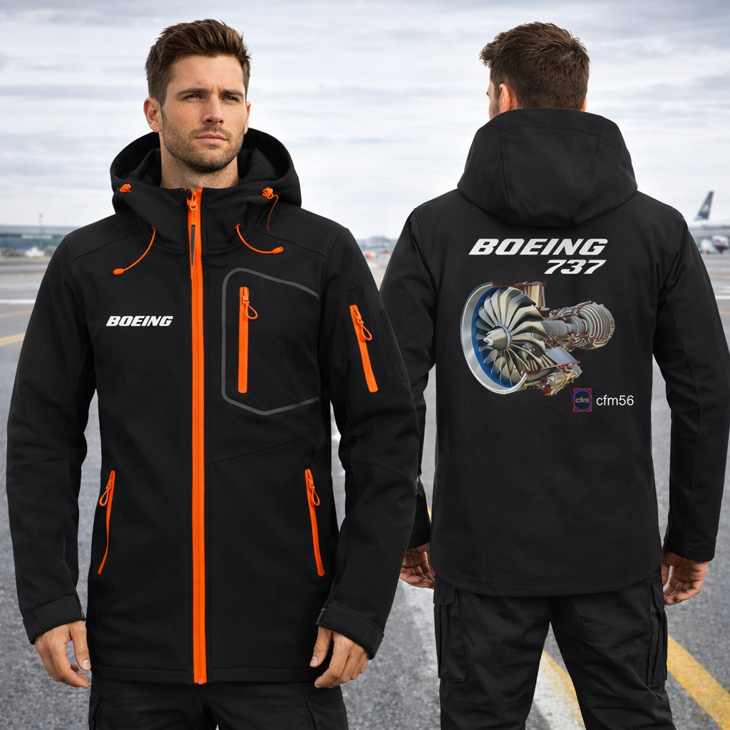 BOEING 737 CFM56 WATERPROOF WINDPROOF SOFTSHELL HOODED JACKET