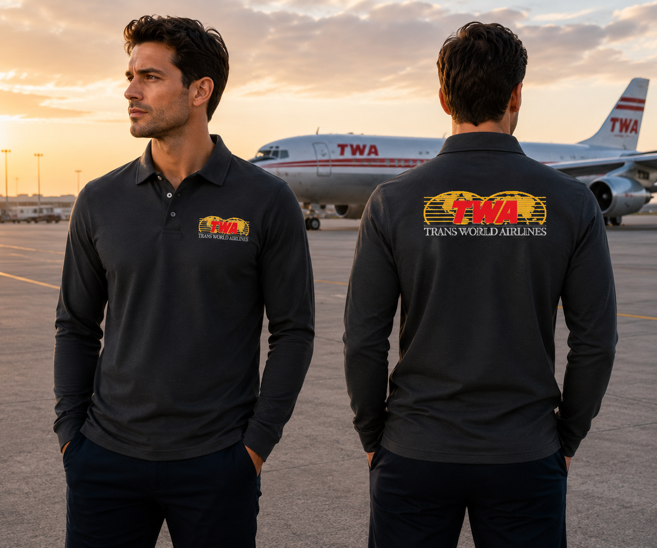 TWA AIRLINES LONG SLEEVE  POLO
