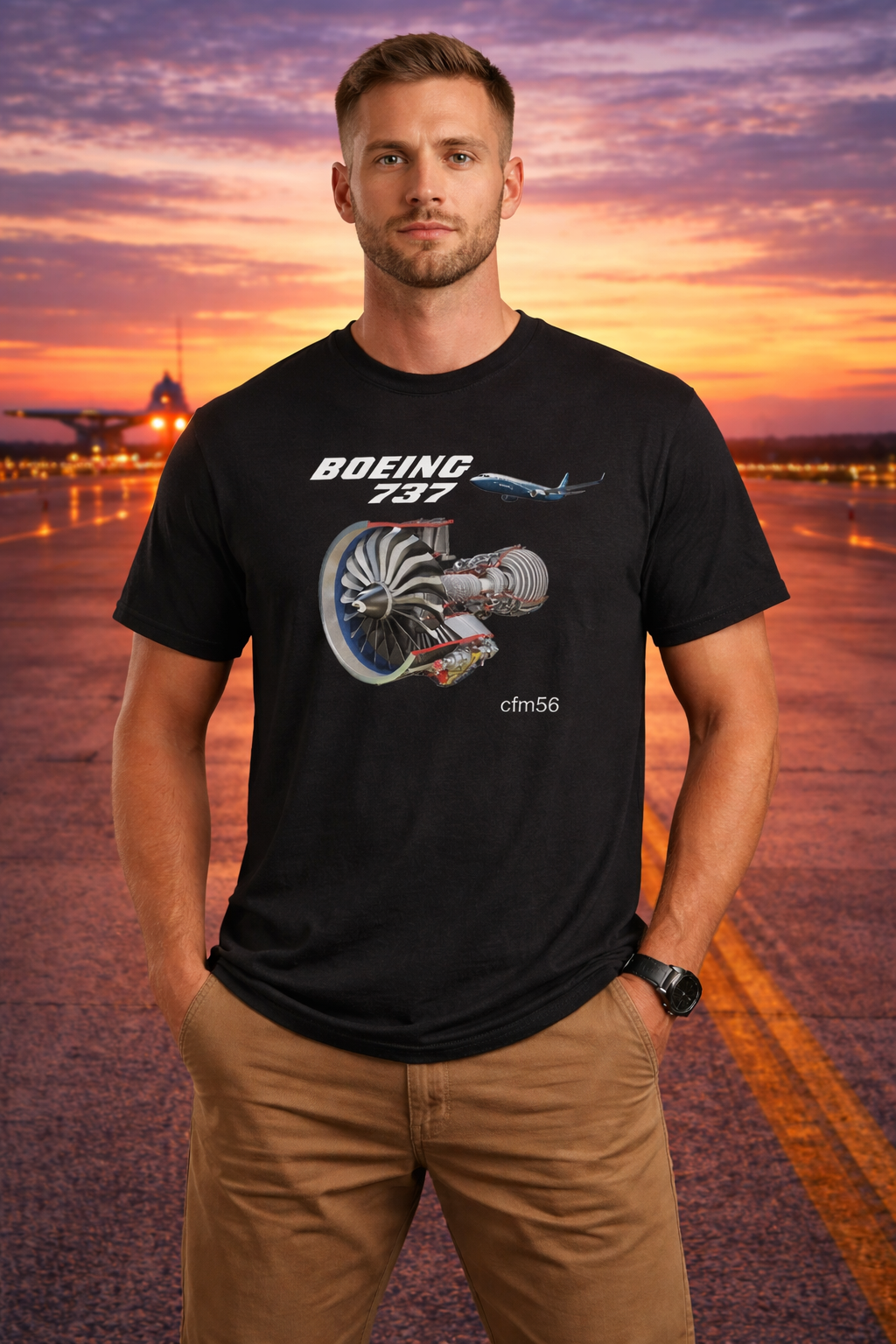 Boeing 737 CFM56 Engine Diagram T-Shirt - Premium Cotton Blend