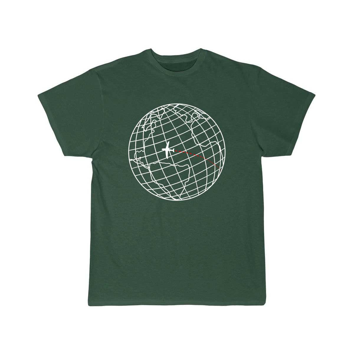 Globe with plane and red line T-SHIRT THE AV8R