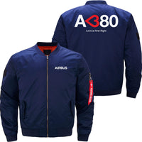 Thumbnail for AIRBUS A380 LOVE AT FIRST FLIGHT Ma-1 Bomber Jacket Flight Jacket Aviator Jacket THE AV8R