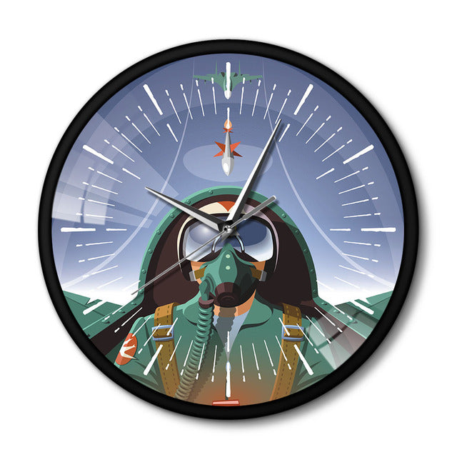 Military Pilot In Aircraft Cockpit Airplane Wall Clock Aviation Home Decor The Flying Plane Jet Aviator Wall Art Clock Watch AV8R