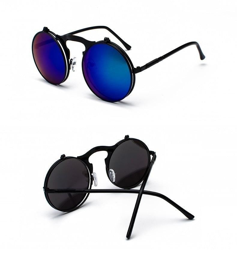Sunglasses Round Metal Women Men Style Retro Flip Circular Double Sun Glasses AV8R