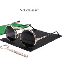 Thumbnail for Sunglasses Round Metal Women Men Style Retro Flip Circular Double Sun Glasses AV8R
