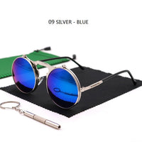 Thumbnail for Sunglasses Round Metal Women Men Style Retro Flip Circular Double Sun Glasses AV8R