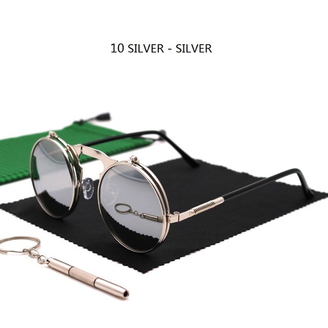 Sunglasses Round Metal Women Men Style Retro Flip Circular Double Sun Glasses AV8R