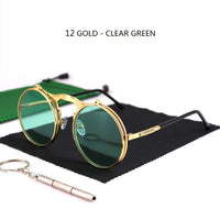 Thumbnail for Sunglasses Round Metal Women Men Style Retro Flip Circular Double Sun Glasses AV8R