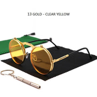 Thumbnail for Sunglasses Round Metal Women Men Style Retro Flip Circular Double Sun Glasses AV8R