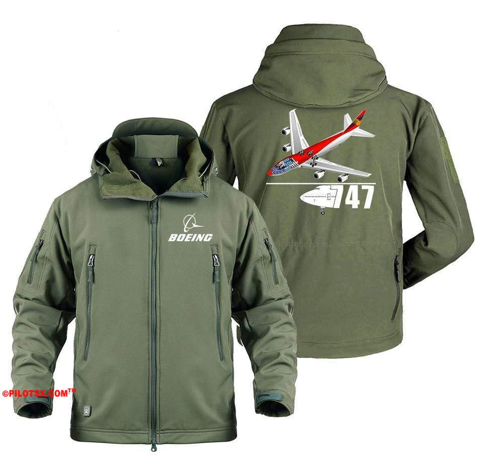 AIRPLANE LOVER Military Fleece Army Green / S Boeing 747 With Aircraft