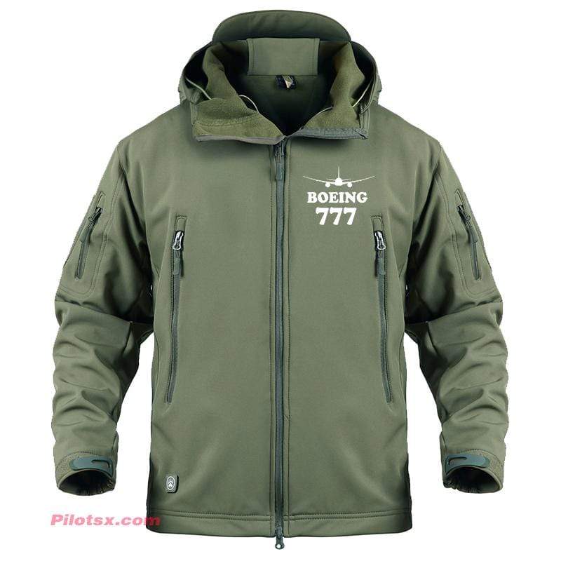 AIRPLANE LOVER Military Fleece Army Green / S Boeing 777 With Aircraft