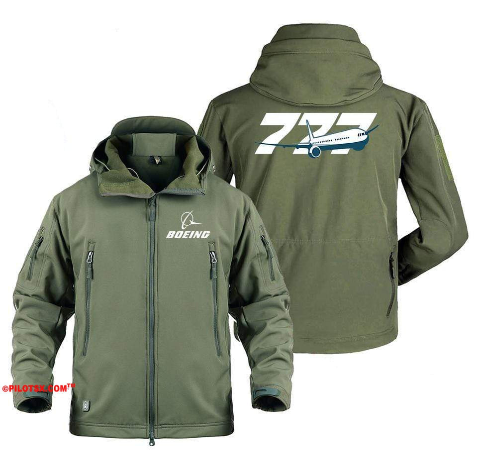 AIRPLANE LOVER Military Fleece Army Green / S Boeing 777 With Aircraft