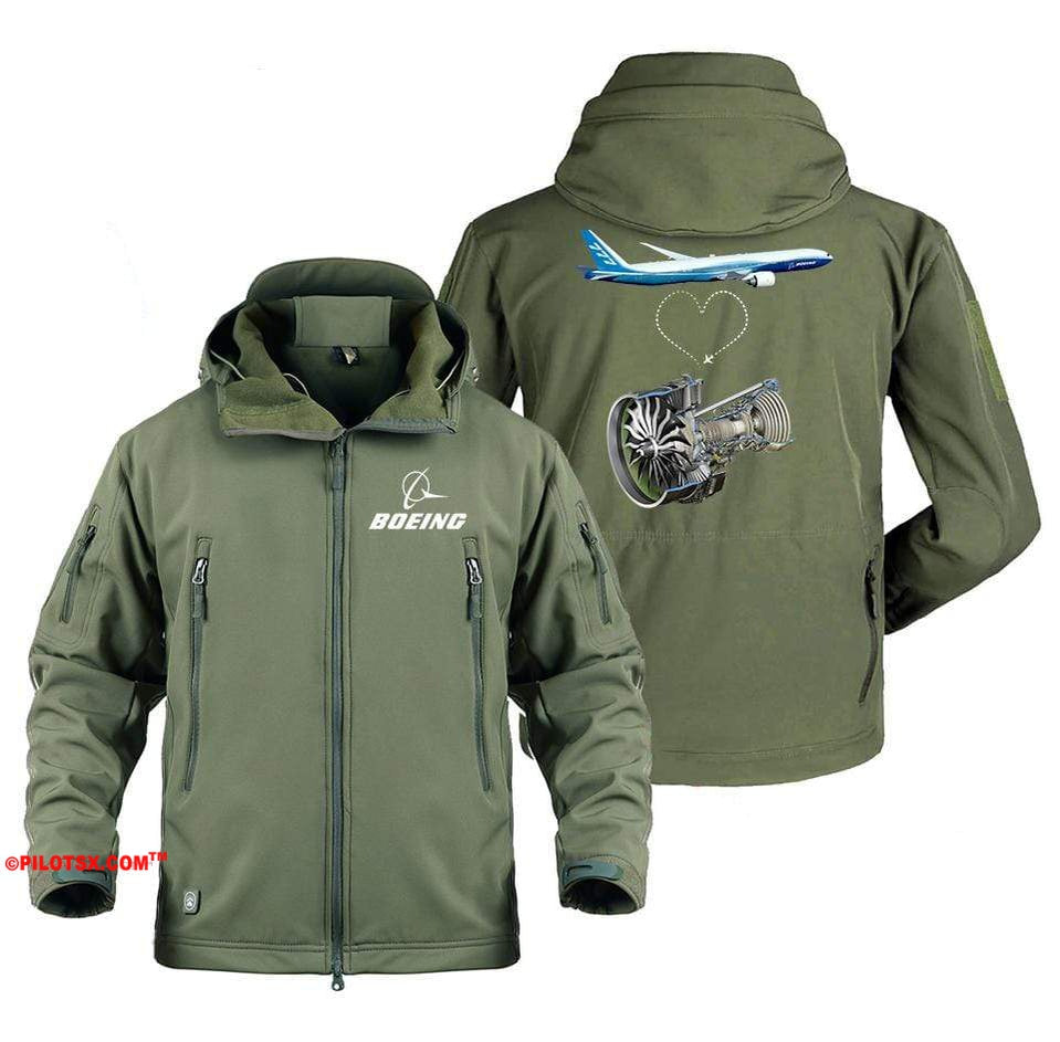 AIRPLANE LOVER Military Fleece Army Green / S Boeing 777 with Engine