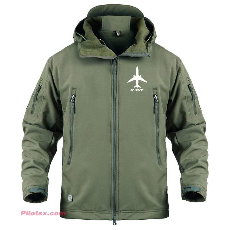 AIRPLANE LOVER Military Fleece Army Green / S Boeing 787 Aircraft