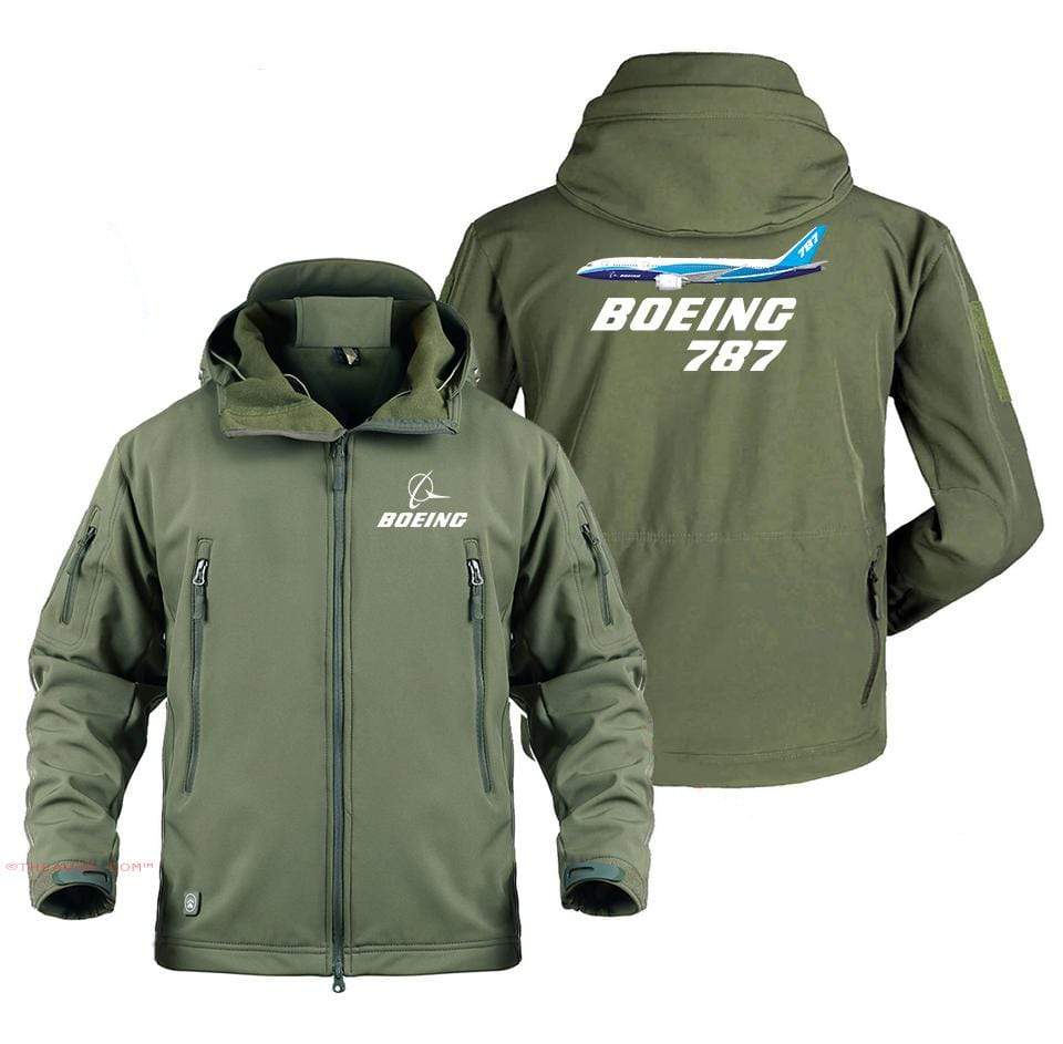 AIRPLANE LOVER Military Fleece Army Green / S Boeing 787 Side View