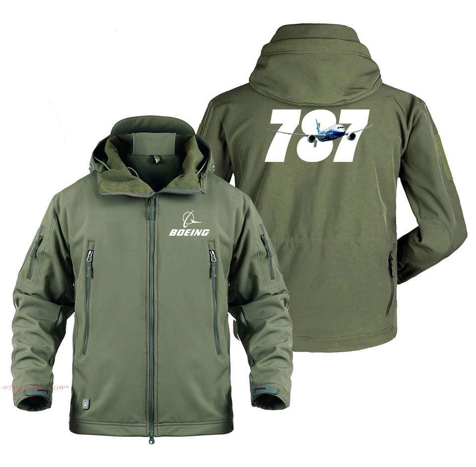 AIRPLANE LOVER Military Fleece Army Green / S Boeing 787 With Aircraft