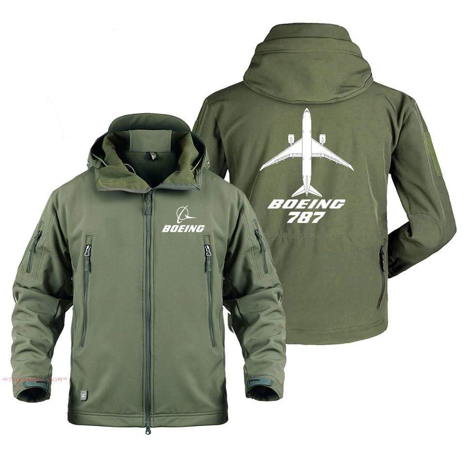 AIRPLANE LOVER Military Fleece Army Green / S Boeing 787 With aircraft