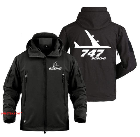 AIRPLANE LOVER Military Fleece Black / S Boeing 747 Side Views