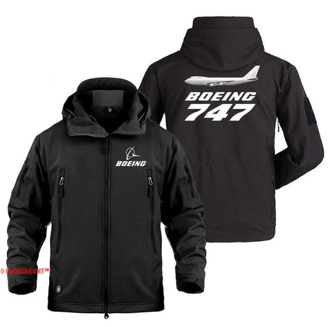 AIRPLANE LOVER Military Fleece Black / S Boeing 747 With Aircraft