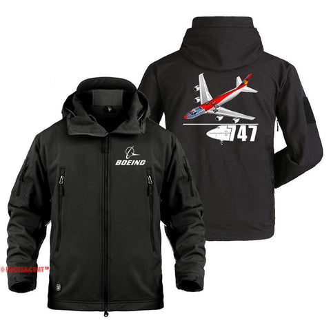 AIRPLANE LOVER Military Fleece Black / S Boeing 747 With Aircraft