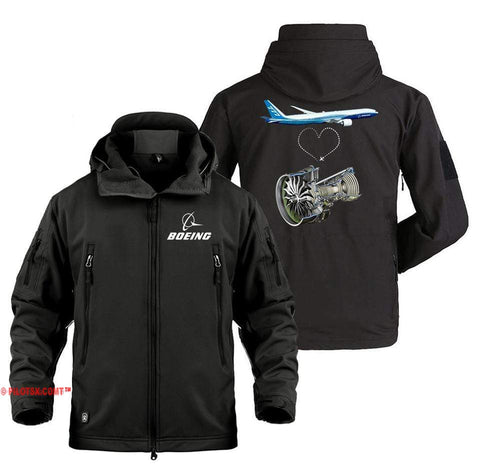 AIRPLANE LOVER Military Fleece Black / S Boeing 777 with Engine