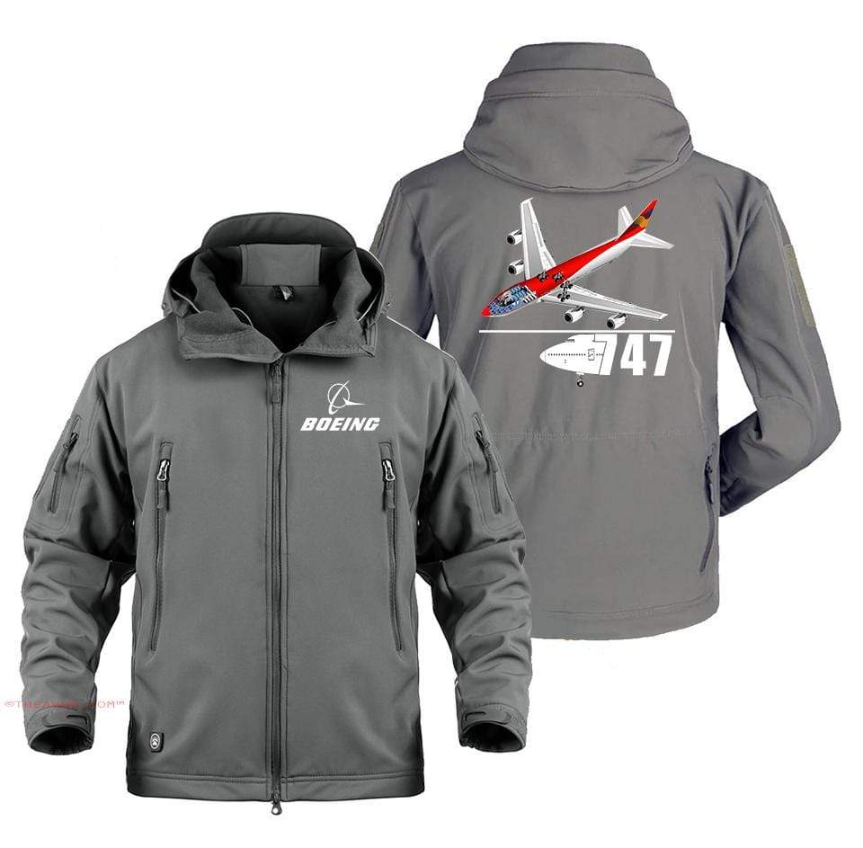 AIRPLANE LOVER Military Fleece Gray / S Boeing 747 With Aircraft