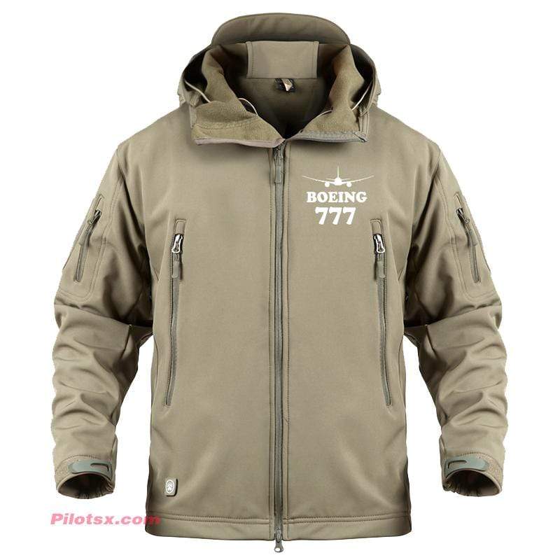 AIRPLANE LOVER Military Fleece Khaki / S Boeing 777 With Aircraft