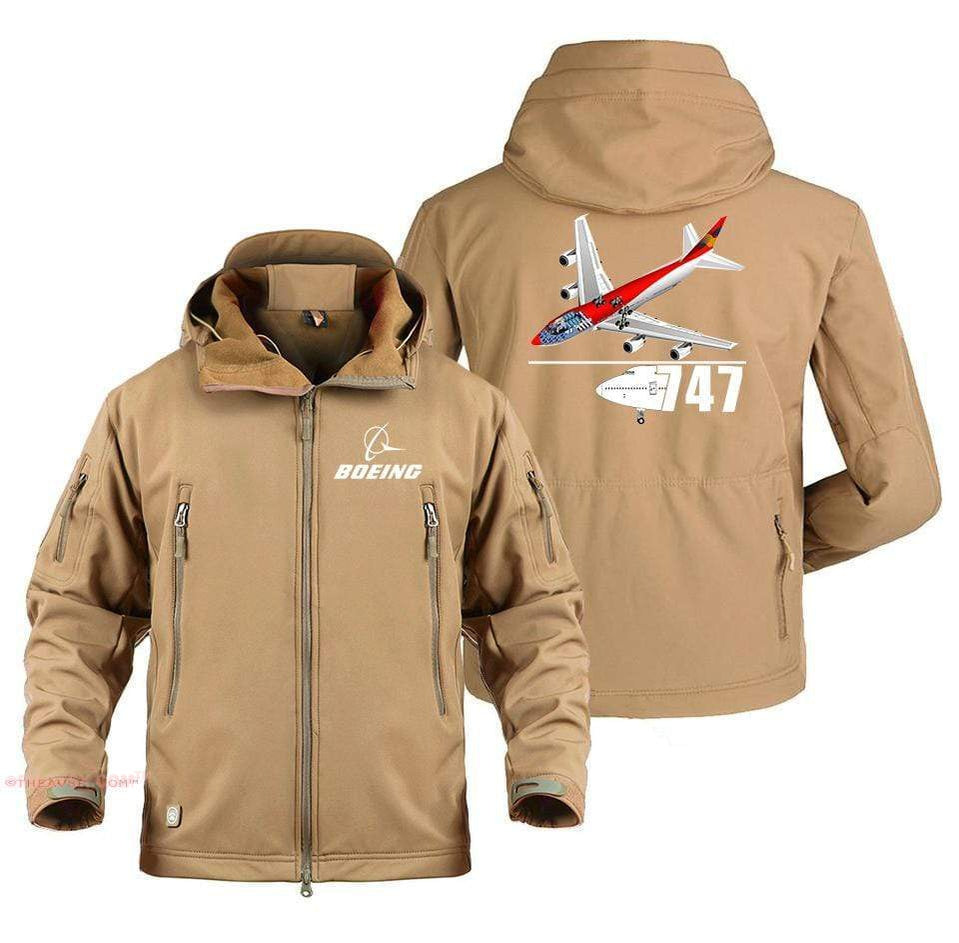 AIRPLANE LOVER Military Fleece Sand / S Boeing 747 With Aircraft