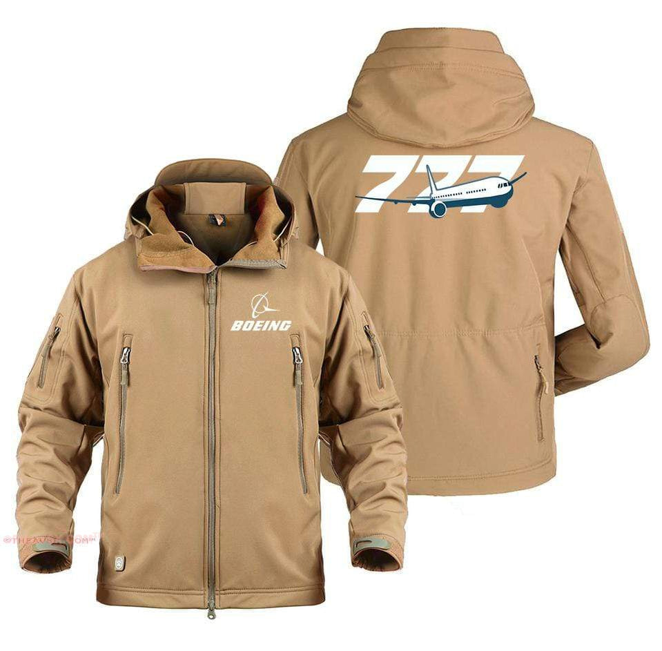 AIRPLANE LOVER Military Fleece Sand / S Boeing 777 With Aircraft