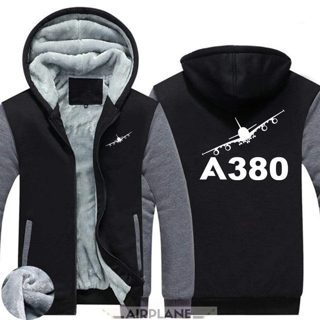 AIRZT HOODIES Black Gray / S Airbus A380 Zipper Sweaters