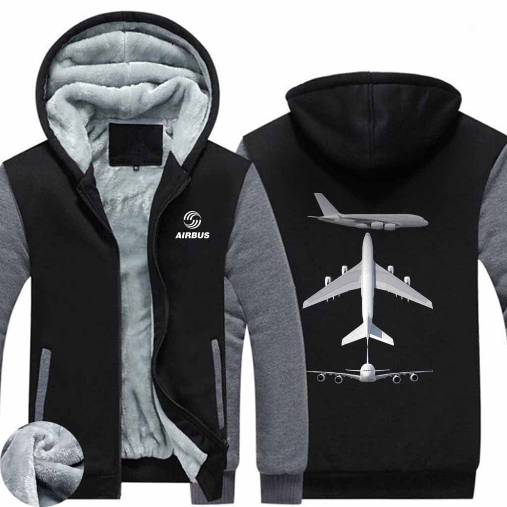 AIRZT HOODIES Black Gray / S Airbus A380 Zipper Sweaters