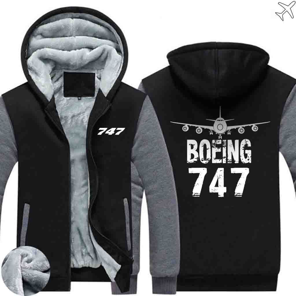 AIRZT HOODIES Black Gray / S Boeing 747 Zipper Sweaters