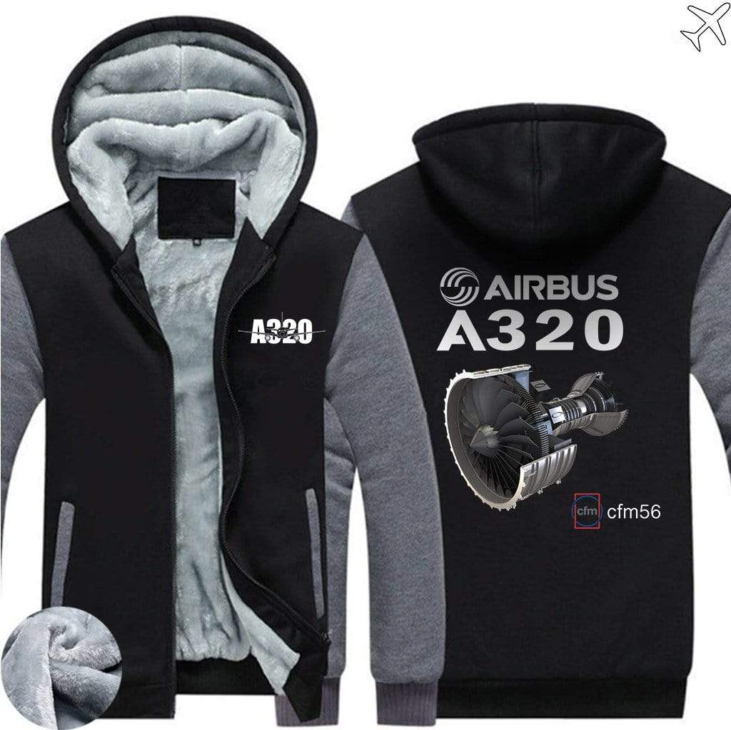 AIRZT sweatshirt Black Gray / S Airbus A320 CFM 56 Zipper Sweaters