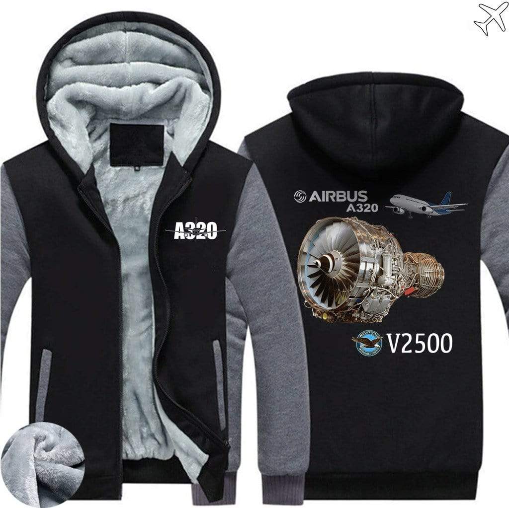 AIRZT sweatshirt Black Gray / S Airbus A320 V2500 Zipper Sweaters