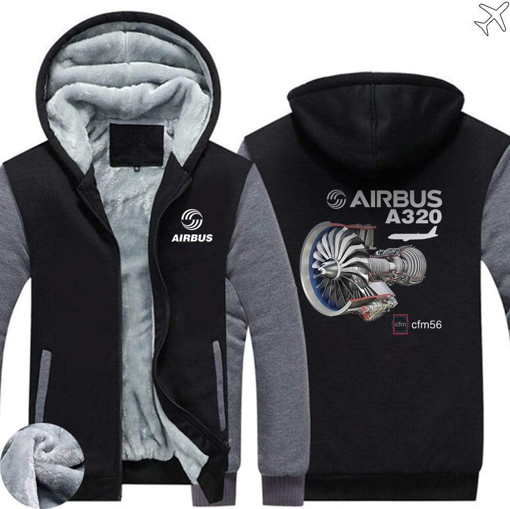 AIRZT sweatshirt Black Gray / S Airbus A350 CFM 56 Zipper Sweaters