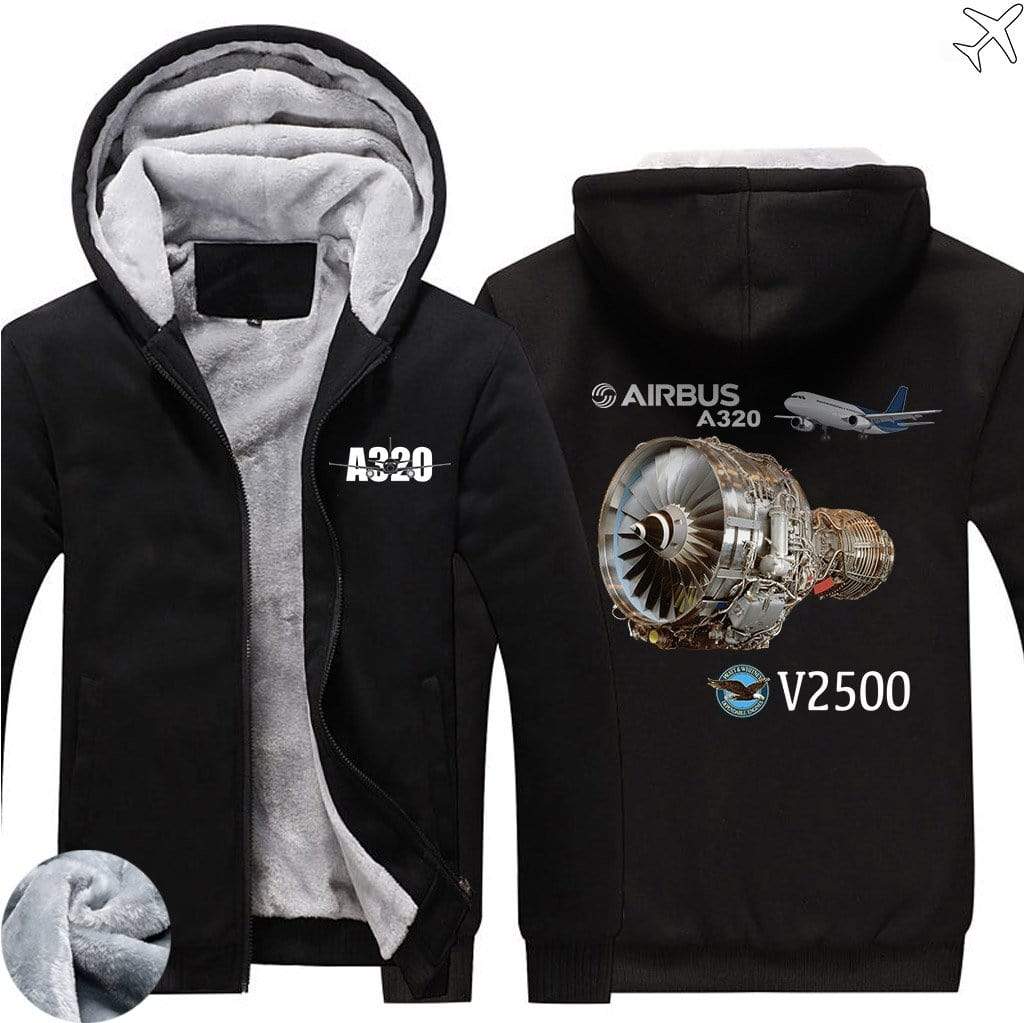 AIRZT sweatshirt Black / S Airbus A320 V2500 Zipper Sweaters