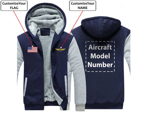 CUSTOM THE FLAG & NAME WITH AIRCRAFT MODEL NUMBER WINTER HOODIES JACKETS FLEECE SWEATSHIRT WORKOUT WARM THICK FULL ZIP COATSS