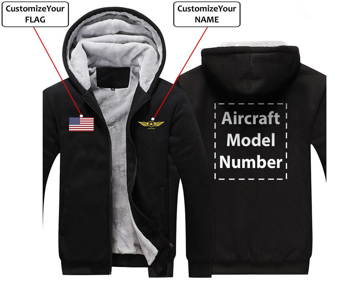 CUSTOM THE FLAG & NAME WITH AIRCRAFT MODEL NUMBER WINTER HOODIES JACKETS FLEECE SWEATSHIRT WORKOUT WARM THICK FULL ZIP COATSS