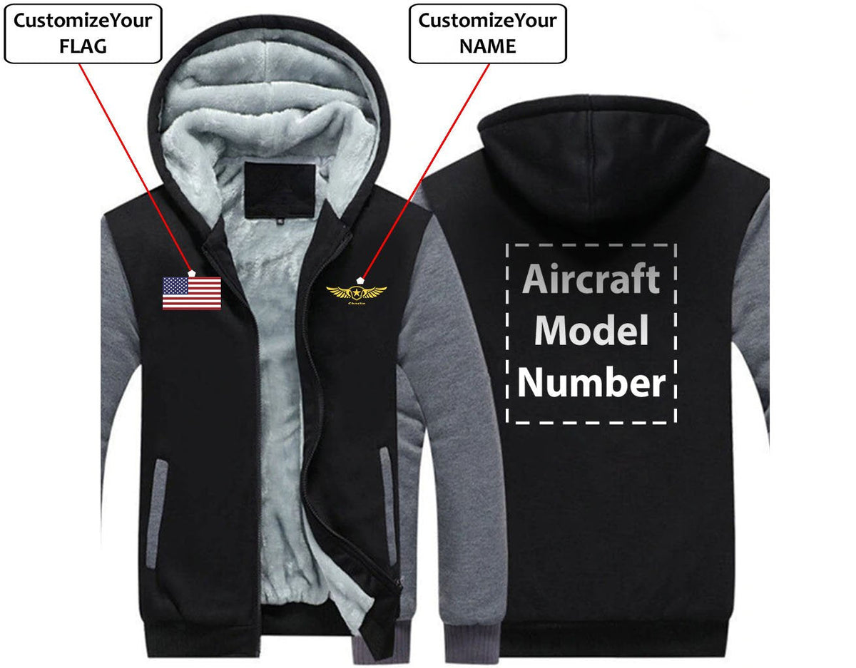 CUSTOM THE FLAG & NAME WITH AIRCRAFT MODEL NUMBER WINTER HOODIES JACKETS FLEECE SWEATSHIRT WORKOUT WARM THICK FULL ZIP COATSS