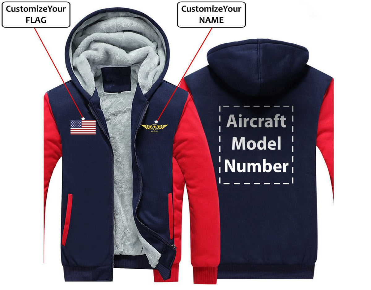 CUSTOM THE FLAG & NAME WITH AIRCRAFT MODEL NUMBER WINTER HOODIES JACKETS FLEECE SWEATSHIRT WORKOUT WARM THICK FULL ZIP COATSS