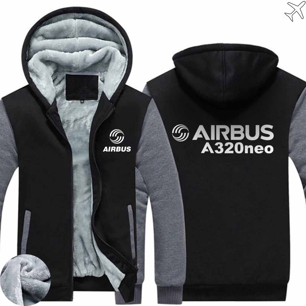 PILOTSX HOODIES Black Gray / S Airbus A320neo Zipper Sweaters