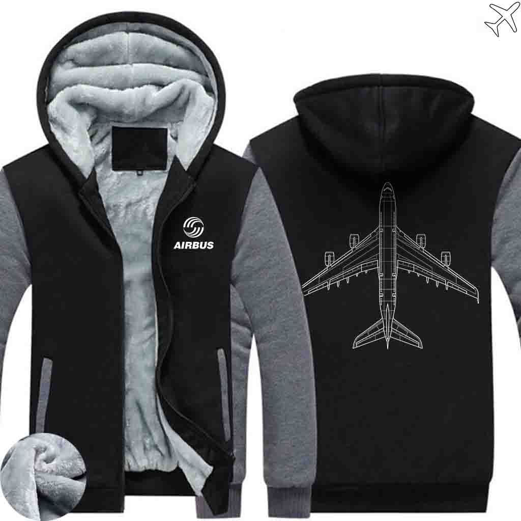 PILOTSX HOODIES Black Gray / S Airbus A380 Zipper Sweaters