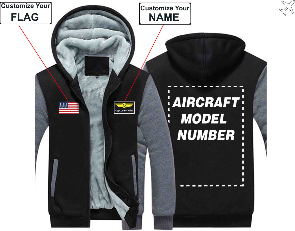 PILOTSX HOODIES Black Gray / S Custom The Flag & Name with Aircraft Model Number Zipper Sweaters