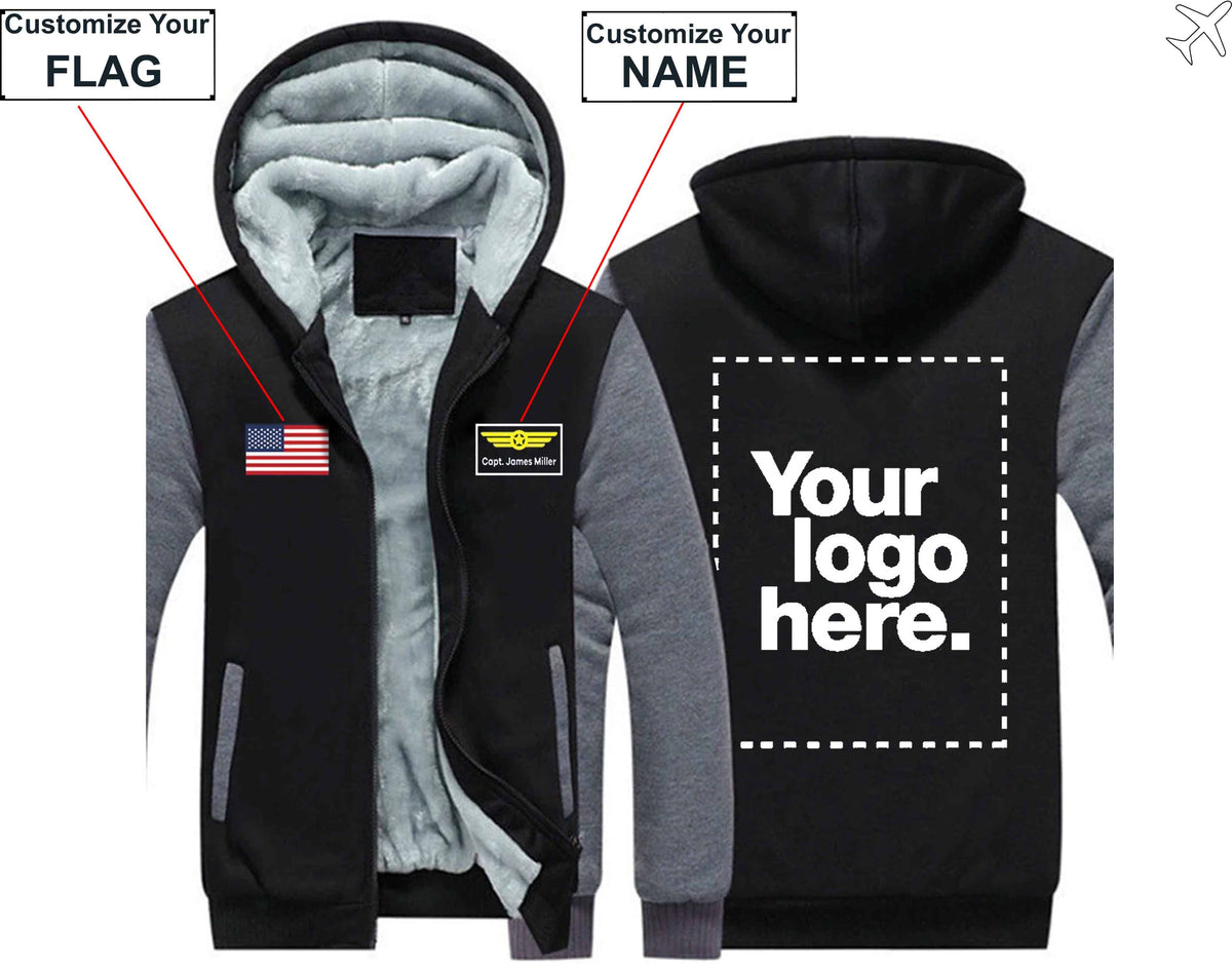 PILOTSX HOODIES Black Gray / S The CUSTOM  FLAG, LOGO & NAME WITH BADGE DESIGNED Zipper Sweaters