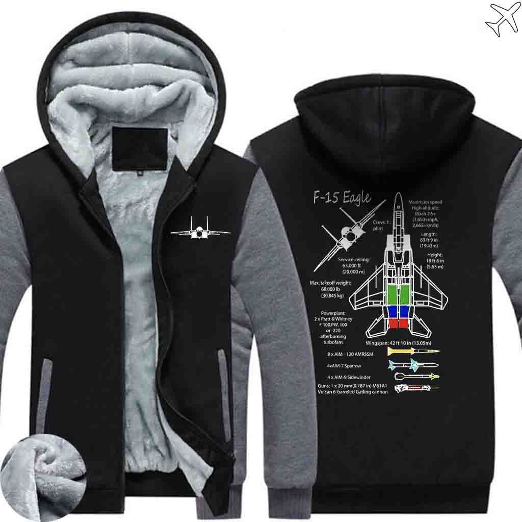 PILOTSX HOODIES Black Gray / S The F 15 Eagle Hoodies Zipper Sweaters