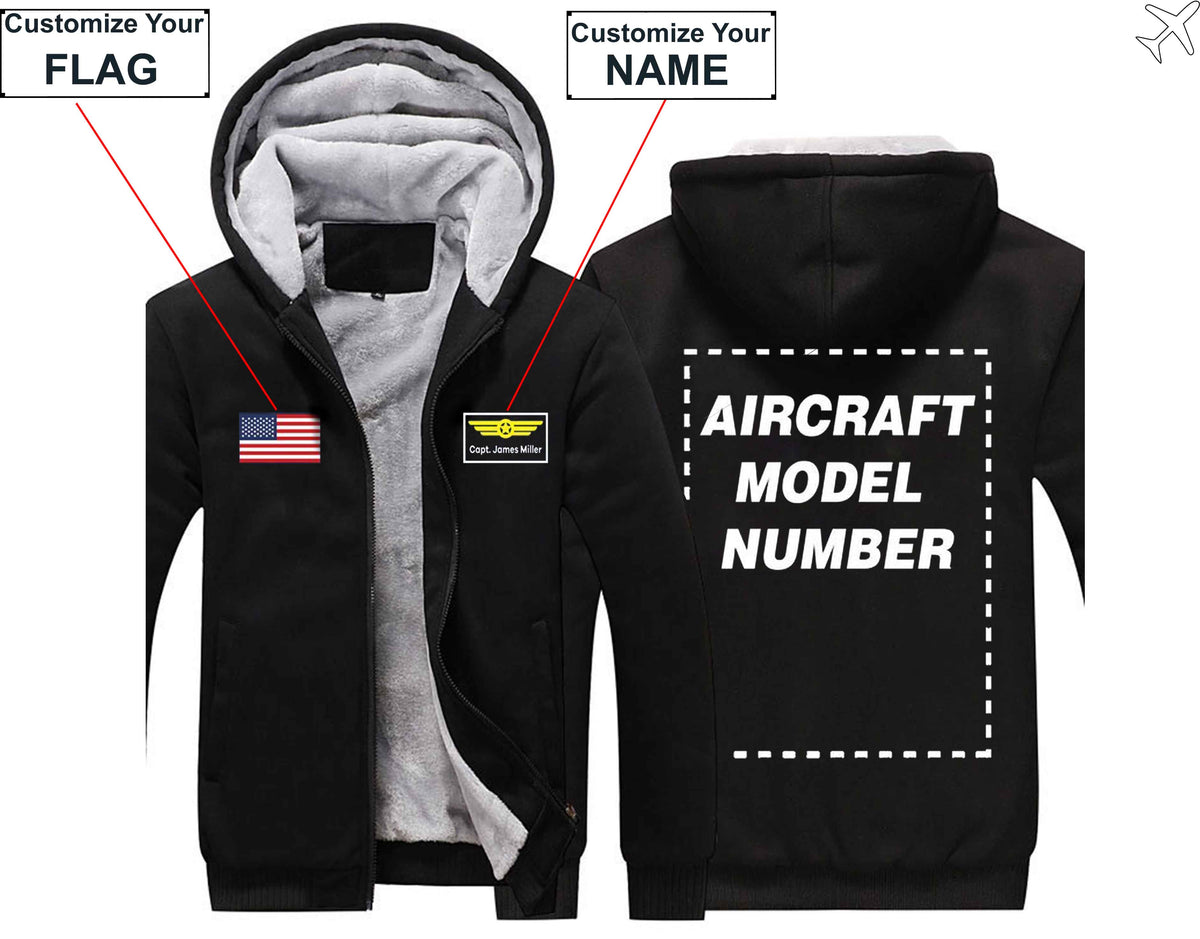 PILOTSX HOODIES Black / S Custom The Flag & Name with Aircraft Model Number Zipper Sweaters